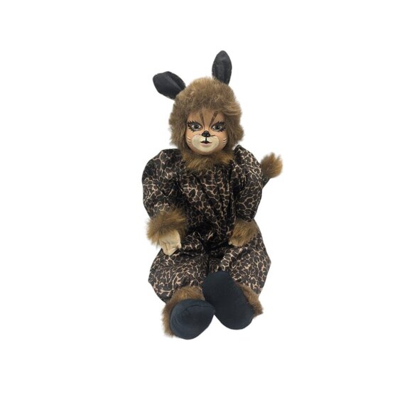 Handcrafted Spring GF Porcelain Doll In Leopard Costume With Fur Accents 27" Hal - Picture 2 of 10